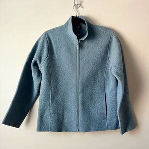 Eileen Fisher Boiled Wool Zip Petite Medium Jacket Boxy Dusty Blue Sustainable